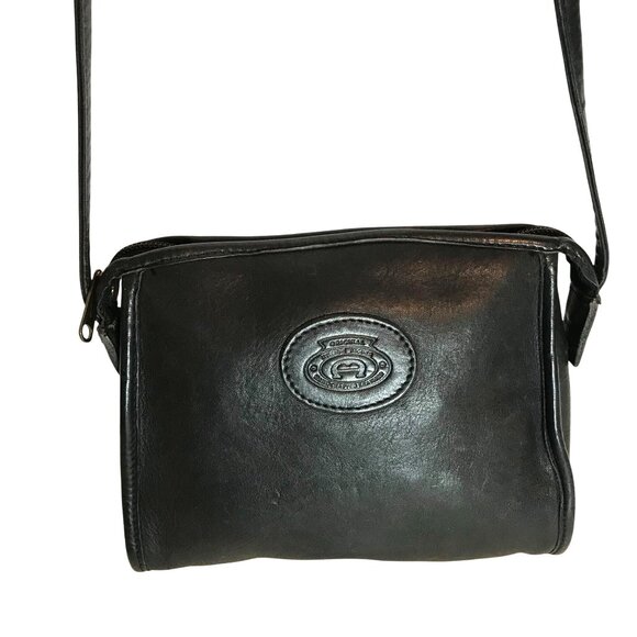 AIGNER Black Leather Small Crossbody Bag 8 X 6 - Picture 1 of 8
